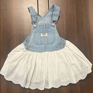 OshKosh B'gosh Blue Denim Overall Dress with White Skirt